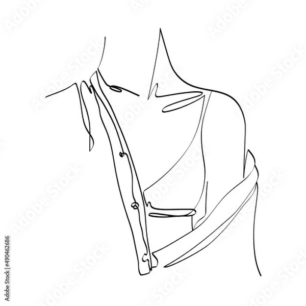 Obraz Silhouette of a women in a shirt with an open shoulder. Pretty and sexy young girl. Abstract minimalistic sketch in black continuous lines. Great for postcard, textiles, logo ,icon, avatar.