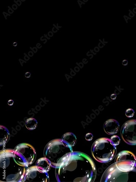 Fototapeta Template with vector realistic soap bubbles on transparent background