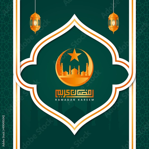 Fototapeta Ramadan kareem luxury greeting card template islamic design with geometric pattern