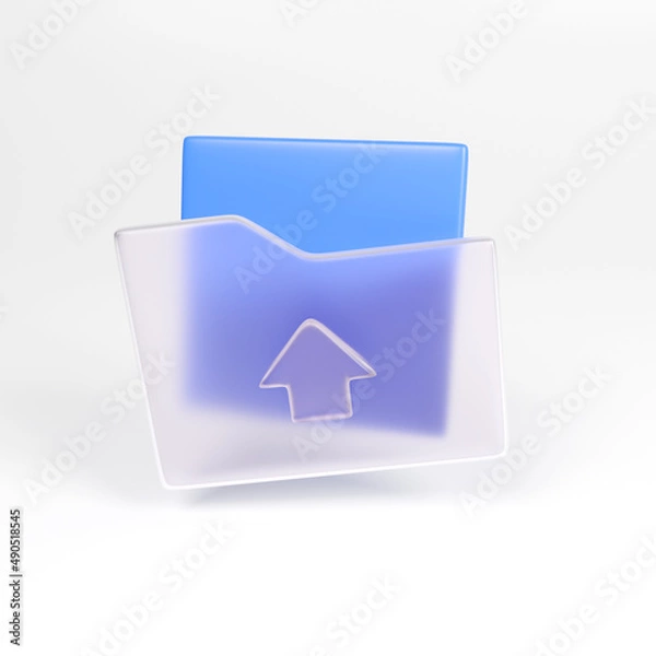 Fototapeta 3D icon glassmorphism folder with documents blue render