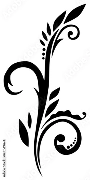 Fototapeta 手描きのモノクロのツタ模様単品　ラスター素材