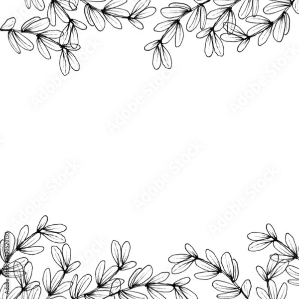 Obraz Branches with leaves on the background. Linear style.