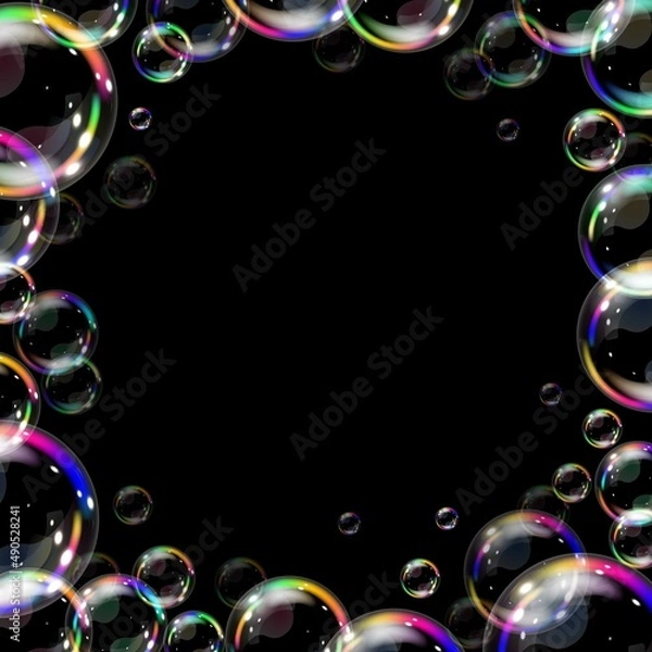 Fototapeta Template with vector realistic soap bubbles on transparent background