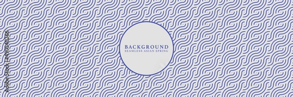 Fototapeta Asian background motif in oriental geometric style. White blue seamless pattern for wrapping, banner, fabric, texture. Japanese vector spring clouds and ocean ornament.