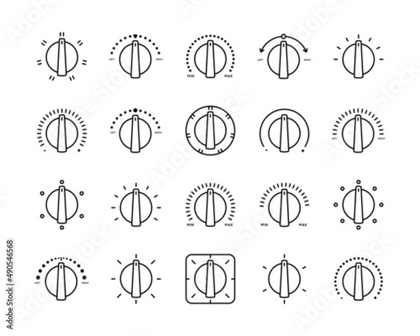 Obraz Icon Selector, Switch, Programmer. Power, Balance, Level, Heat-Cold mode selection. Set of vector icons in simple style on white background.