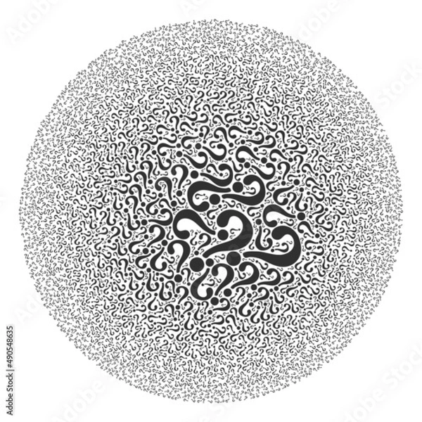 Fototapeta Unknown elements are composed into round collection. Unknown icon bubble mosaic. Abstraction round cluster mosaic is designed from unknown symbols.