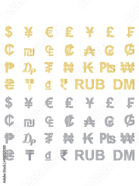 Obraz set of golden and metallic currency signs