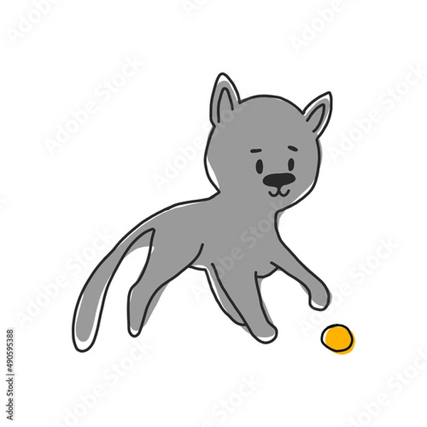 Fototapeta Playing cat. Vector illustration. pet playing with a yellow ball. for posters, banners, pet stores and t-shirts