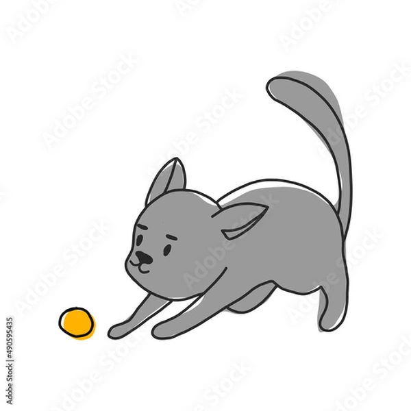 Fototapeta Playing cat. Vector illustration. pet playing with a yellow ball. for posters, banners, pet stores and t-shirts
