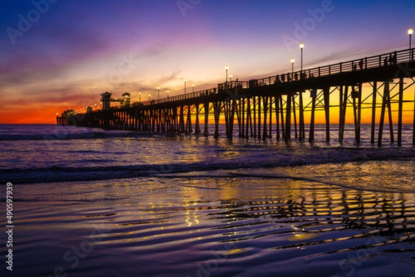 Obraz Reflections near the Oceanside Pier. Oceanside is 35 miles North of San Diego, California, USA