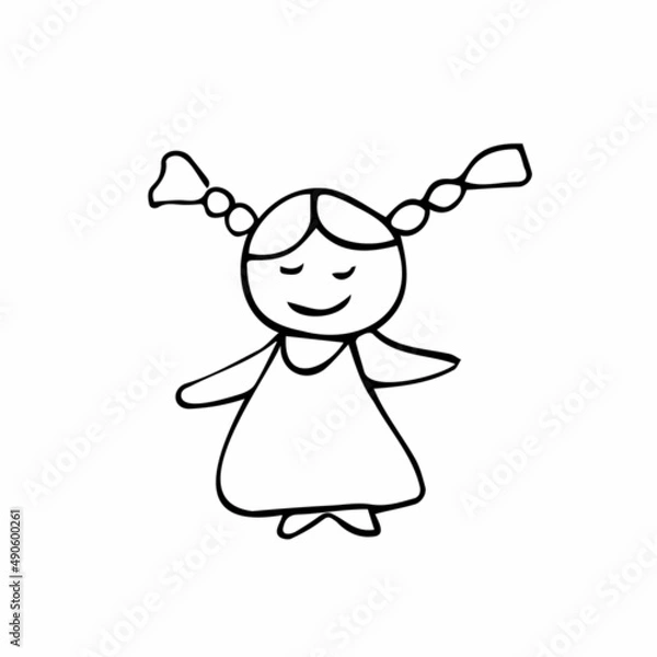 Obraz Doodle simple line girl Icon in vector