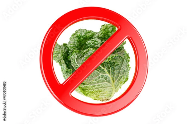 Fototapeta Savoy cabbage with forbidden sign, 3D rendering