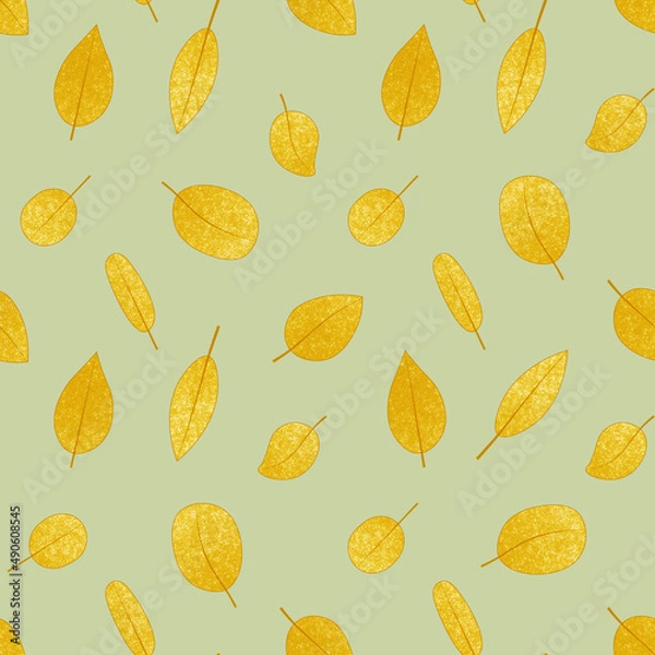 Obraz Seamless pattern with textured gold leaves