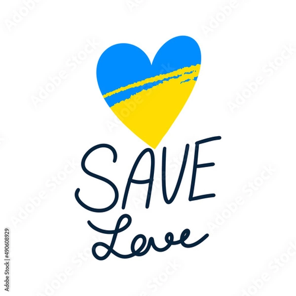 Obraz Heart-shaped stickers in the colors of the Ukrainian flag with the inscriptions save love