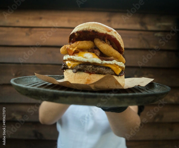 Fototapeta burger and fried onion rings