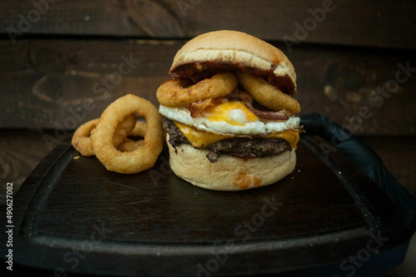 Fototapeta burger and fried onion rings