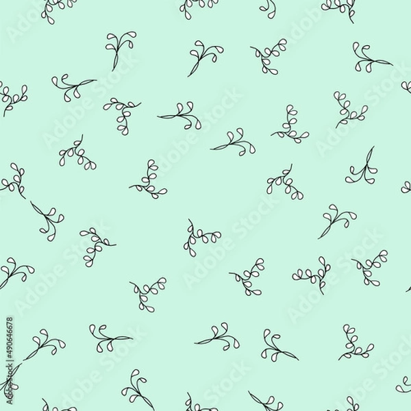 Obraz Simple doodle seamless pattern Hand drawn leaves twigs on a light background.