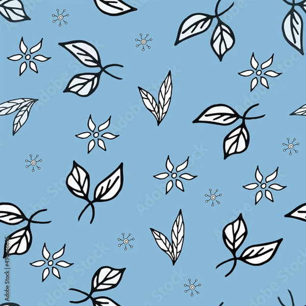 Obraz Simple doodle seamless pattern Hand drawn leaves twigs on a light background.