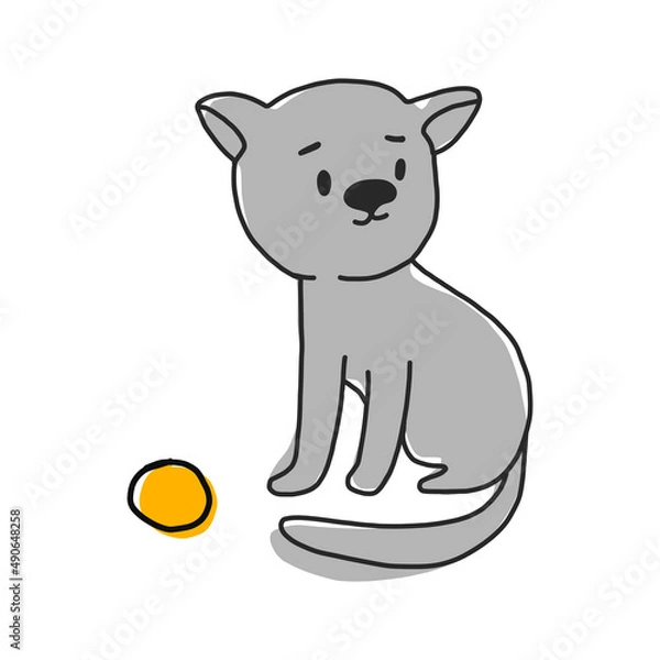 Fototapeta Playing cat. Vector illustration. pet playing with a yellow ball. for posters, banners, pet stores and t-shirts