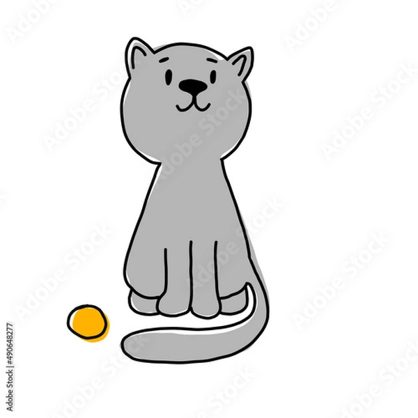 Fototapeta Playing cat. Vector illustration. pet playing with a yellow ball. for posters, banners, pet stores and t-shirts