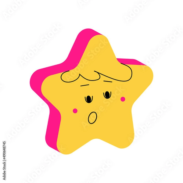 Fototapeta Cute yellow surprised vector little star isolated on white background