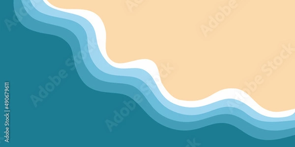 Fototapeta Abstract background of blue sea and summer beach for banner, invitation, poster or website design. Vector illustration in a flat style.
