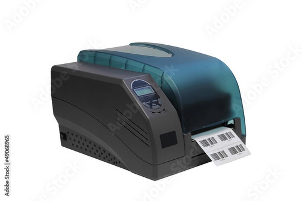 Obraz Drukarka etykiet z kodami kreskowymi izolowanych na białym tle