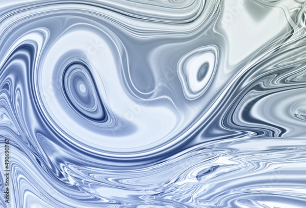 Fototapeta Abstract textured iridescent multicolored liquid background in blue tones.