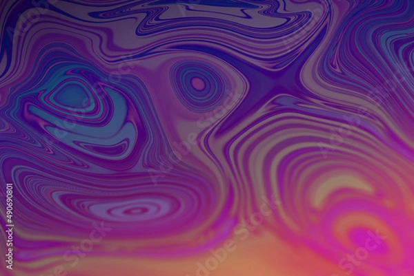 Fototapeta Abstract textured iridescent multicolored liquid background in blue tones.