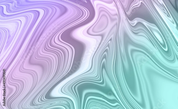 Fototapeta Abstract textured iridescent multicolored liquid background in blue tones.