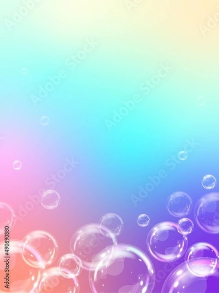 Obraz Vector background with realistic soap bubbles on iridescent gradient
