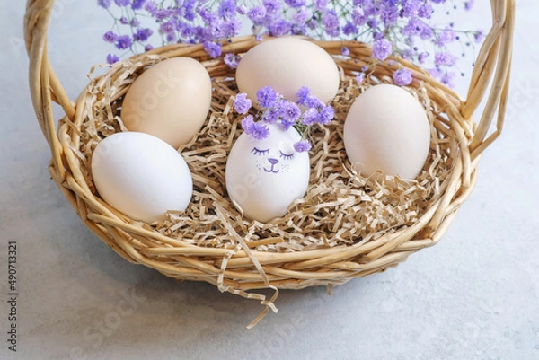 Obraz easter composition on a light concrete background, easter concept