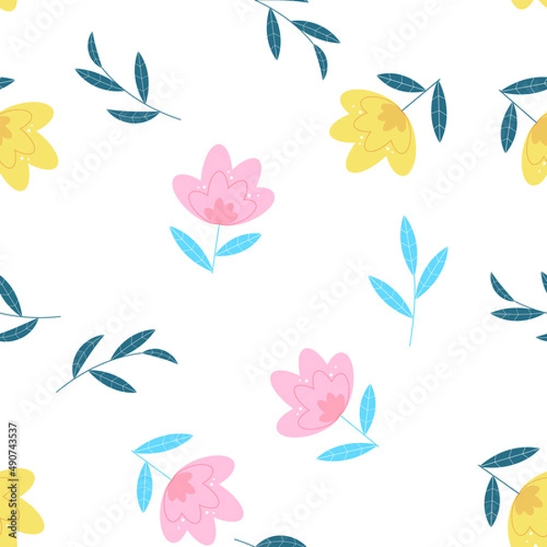 Fototapeta Summer Flower Seamless Pattern Background Illustration