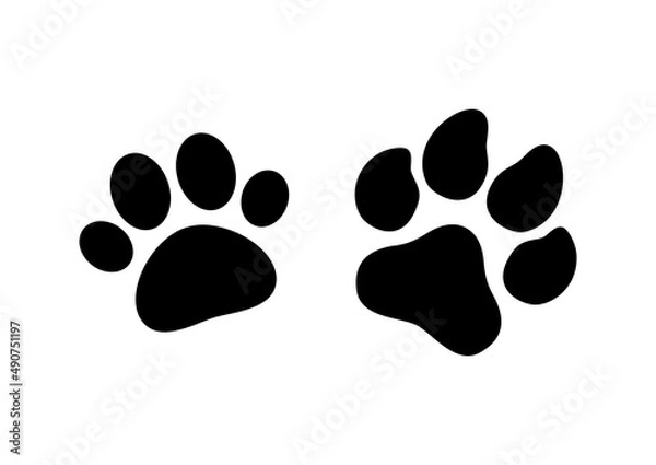 Fototapeta Cat and dog animal paw print icon set vector isolated on a white background. Animal paw print black silhouette design element isolated on a white background. Cat and dog pawprint vector