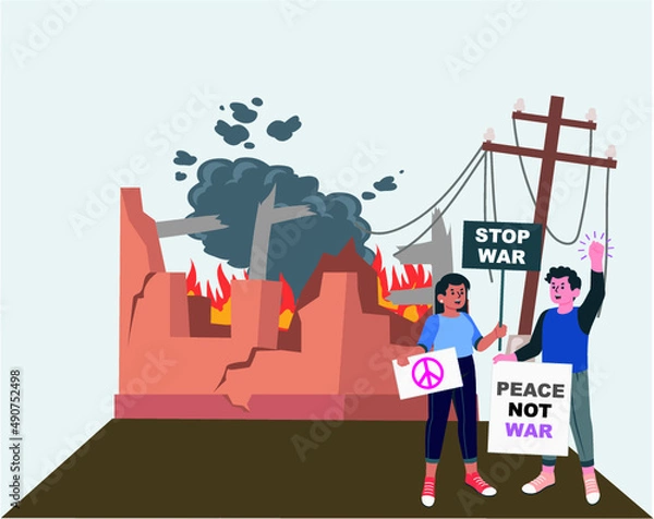 Obraz Say stop war poster. Message to stop the war. Make peace and spread love. people placed against the war