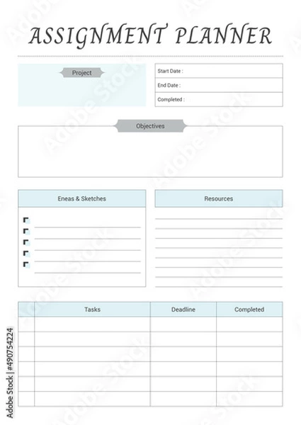 Fototapeta Assignment Planner Sheet.