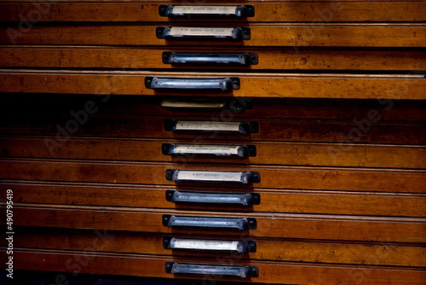Fototapeta A vintage type chest, close-up on drawers
