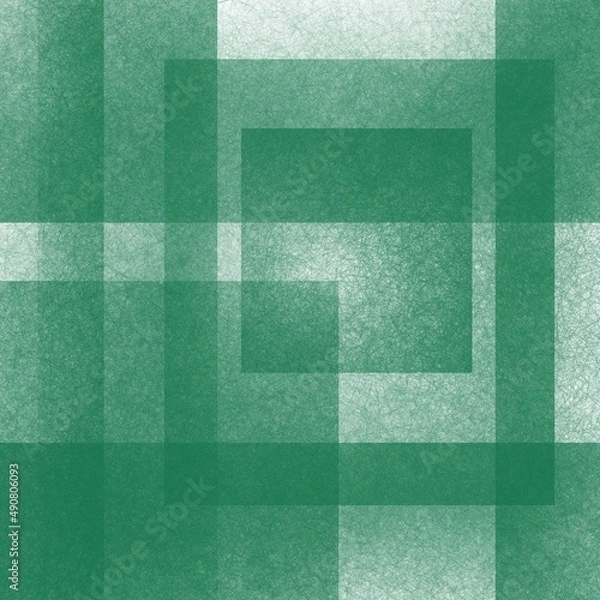Fototapeta Green background with blur, gradient and grunge texture. Geometric pattern of rectangles, squares and straight stripes. Checkered texture for graphic design. Space for conceptual ideas. 