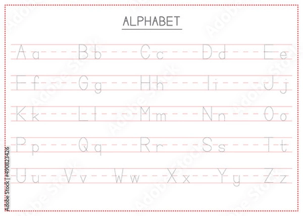 Fototapeta Children Learning Printable - Tracing Alphabets Uppercase and Lowercase