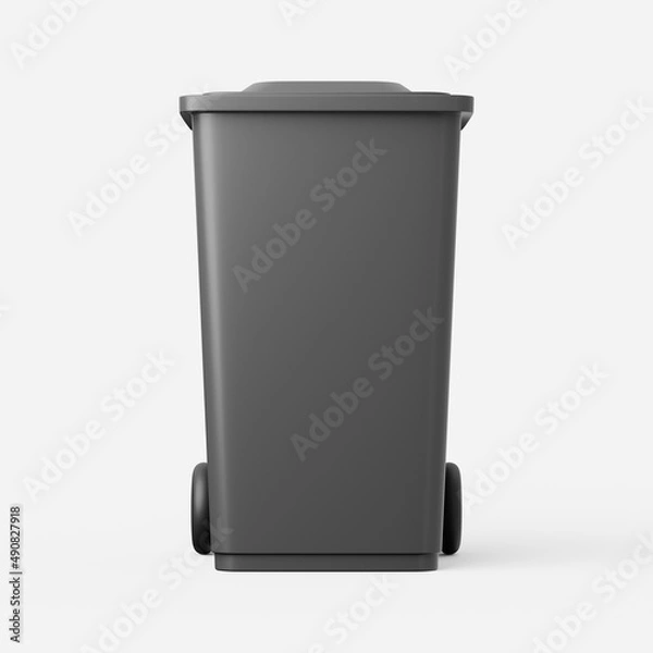 Fototapeta Wheelie bin in grey on a plain background. 3d render.