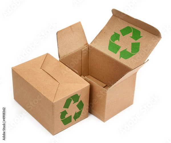 Obraz cardboard boxes with recycle symbol