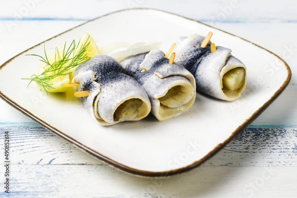 Obraz Rolled herring marinated - rollmops