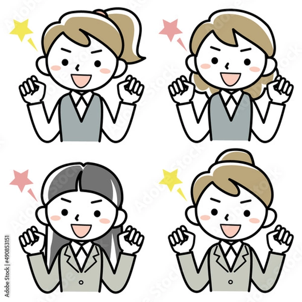 Fototapeta ガッツポーズをする若い女性の上半身セット