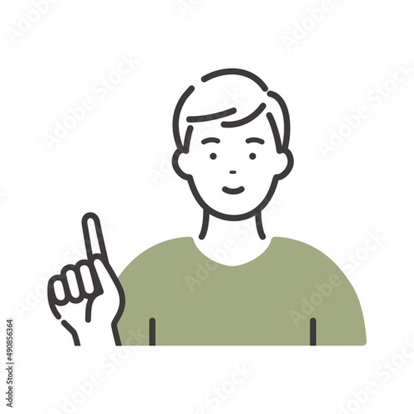 Fototapeta 笑顔の若い男性　指差しで説明するポーズ