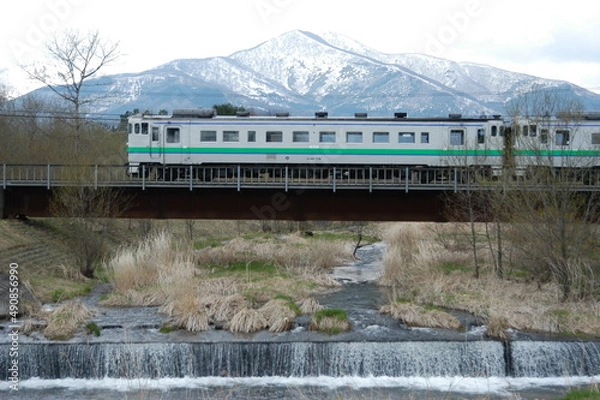 Fototapeta 早春の十勝平野を走るキハ40系普通列車