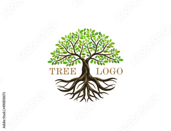 Obraz Tree and roots vector, abstract tree logo with circle shapes