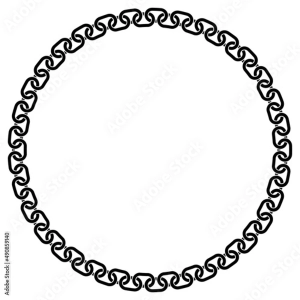 Fototapeta Abstract chain round frame. Black circle frames with chains patterns isolated on white background. Chainlet design element. Border template.