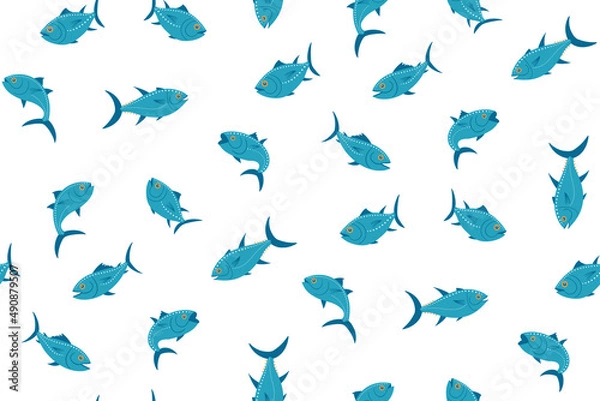 Obraz Seamless pattern with different tuna swimming in different directions