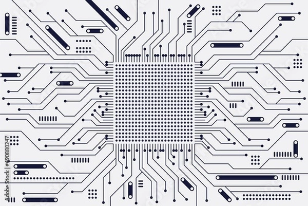 Obraz Circuit board background with black and white color. Horizontal format. Flat Microelectronics Circuits background. 