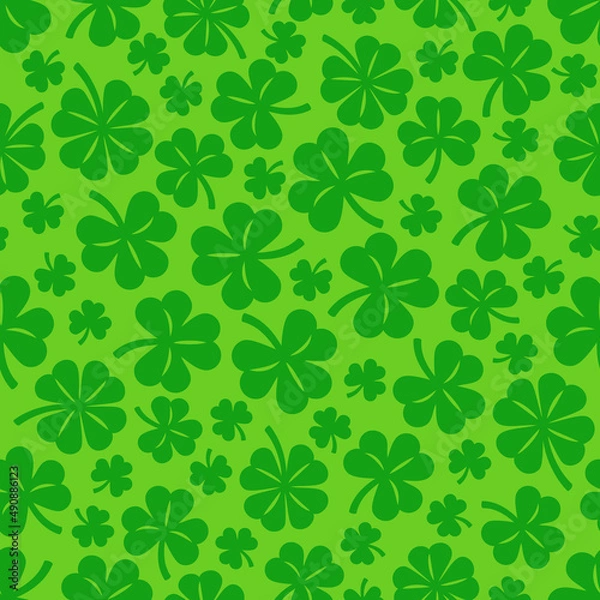 Fototapeta St. Patrick's Day green background, Shamrock seamless pattern. Lucky clover repeating pattern, Vector illustration